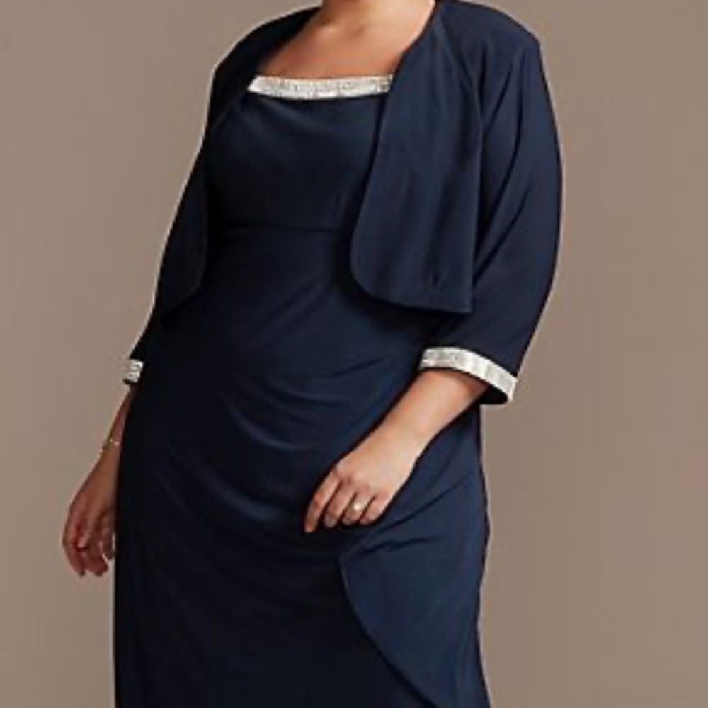 Elegant Navy Blue Dress with Jacket